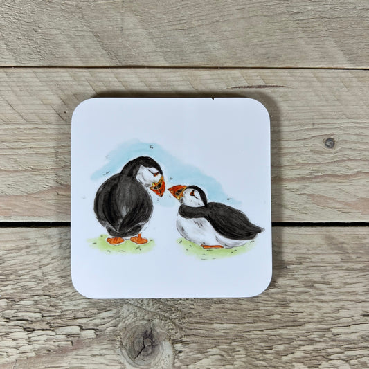 Wonky Couple of Puffins Coaster