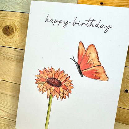 Calendula and Butterfly Birthday Card