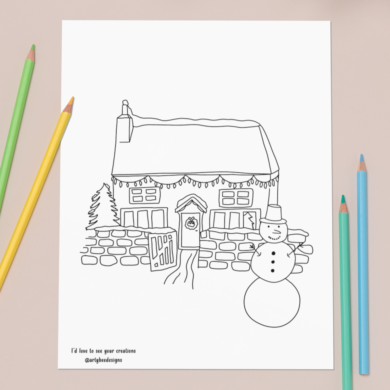 Printable Christmas Cottage Colouring Page