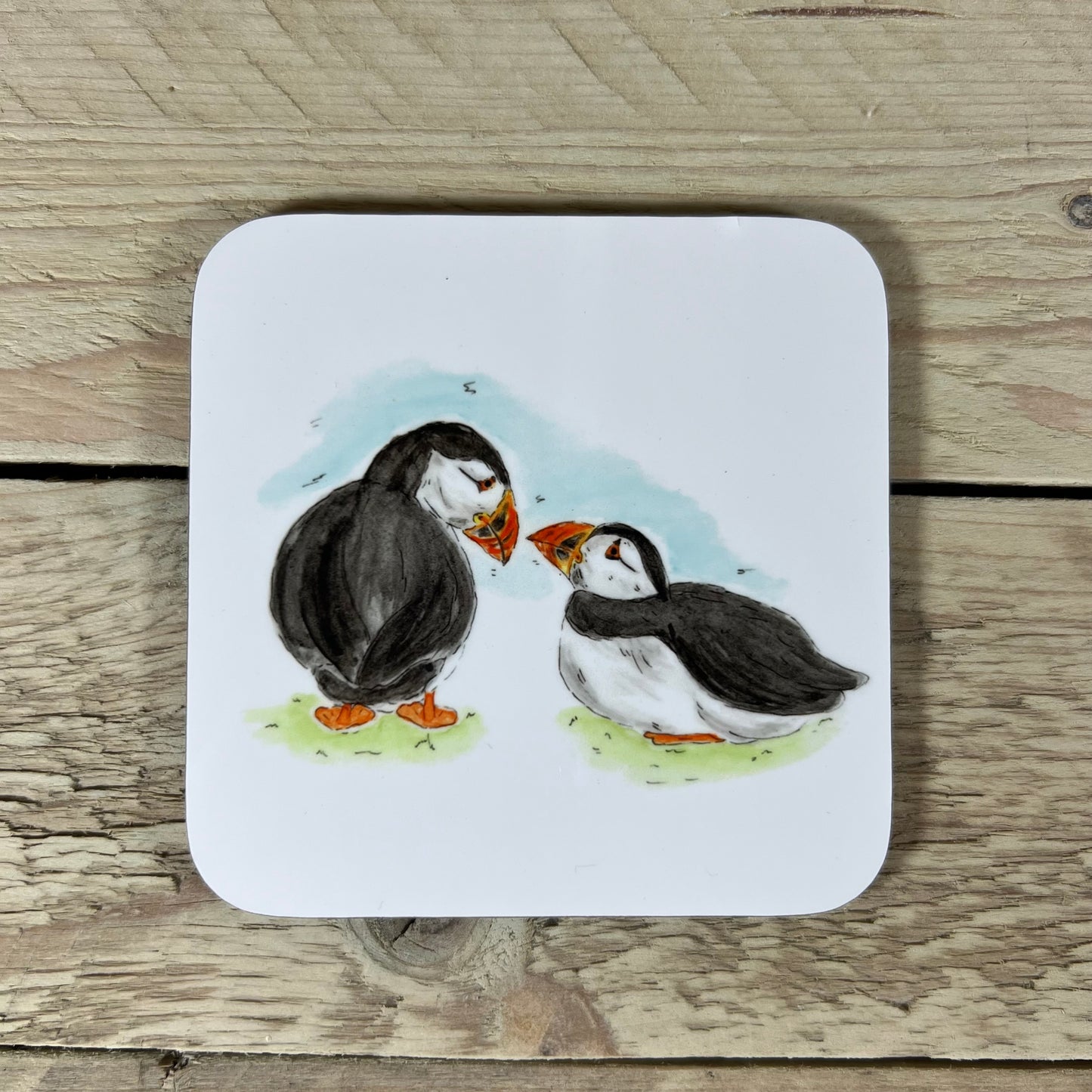 Wonky Couple of Puffins Coaster