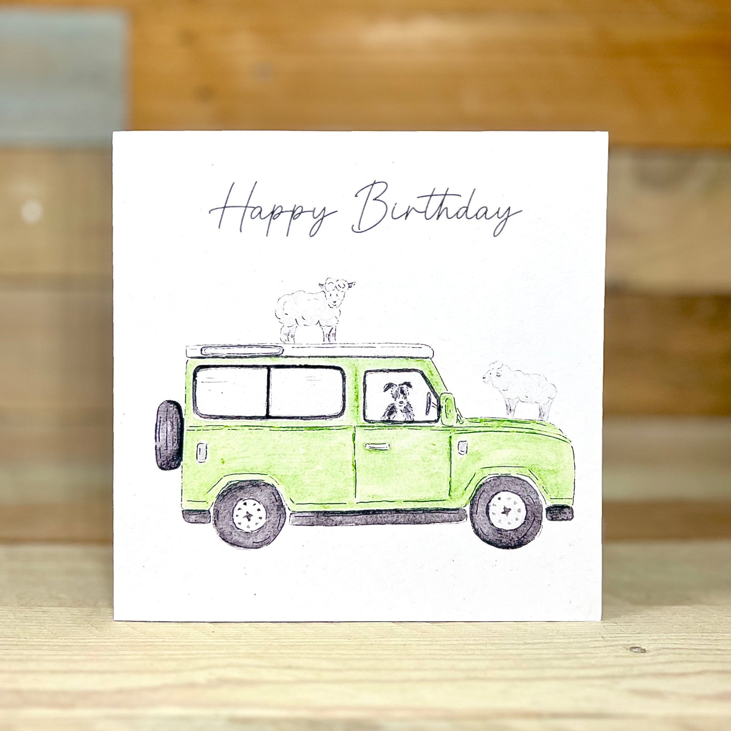 Sheep on a Jeep Birthday Card