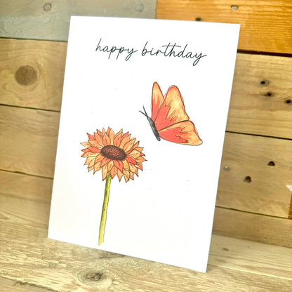 Calendula and Butterfly Birthday Card