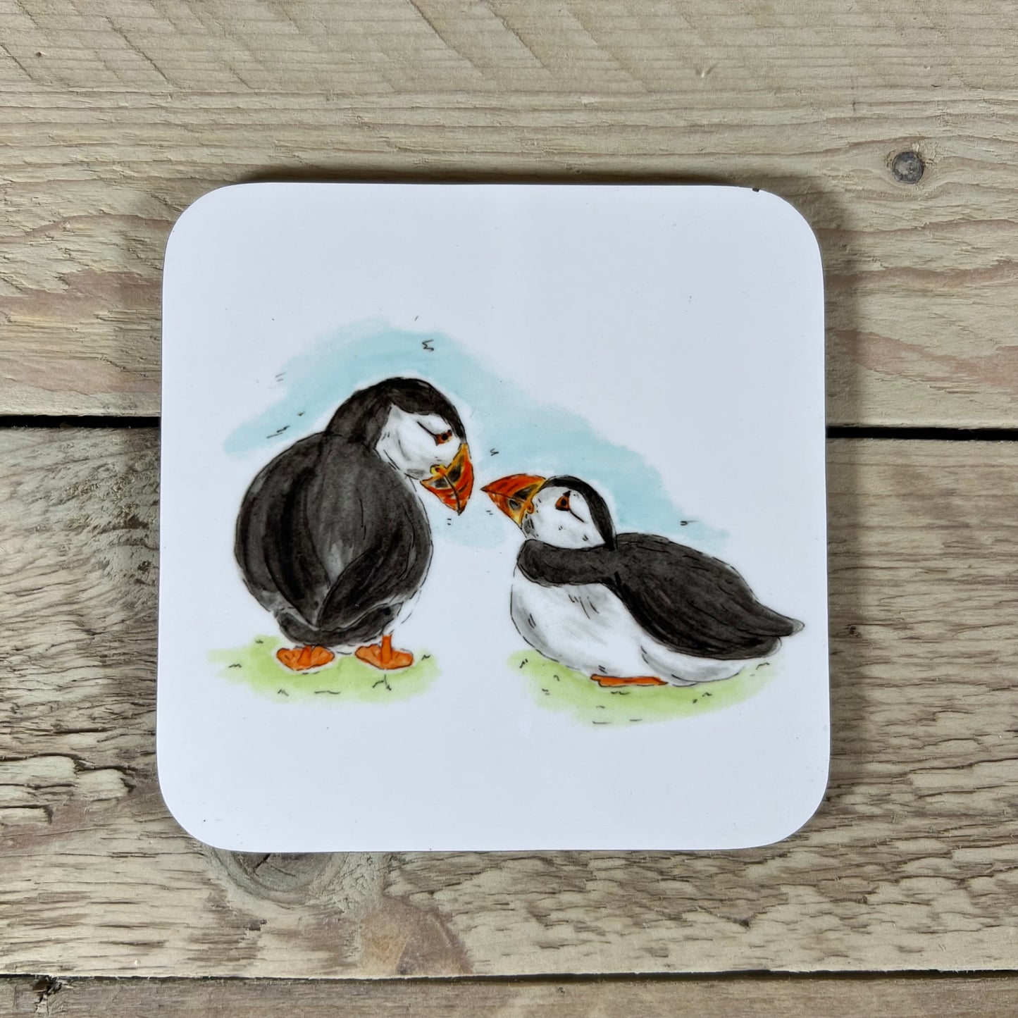 Wonky Couple of Puffins Coaster