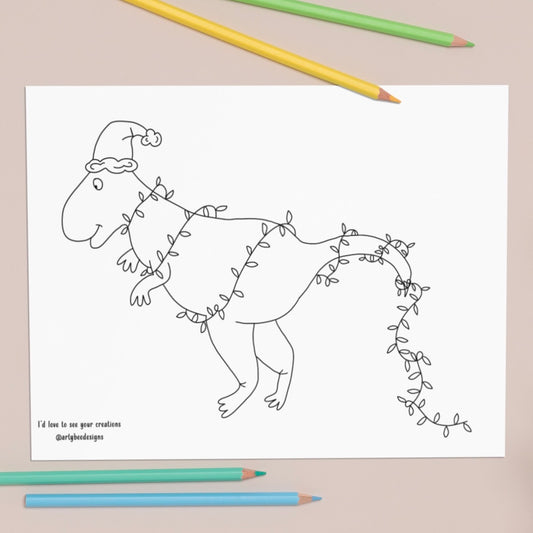 Printable Christmas Dinosaur Colouring Page