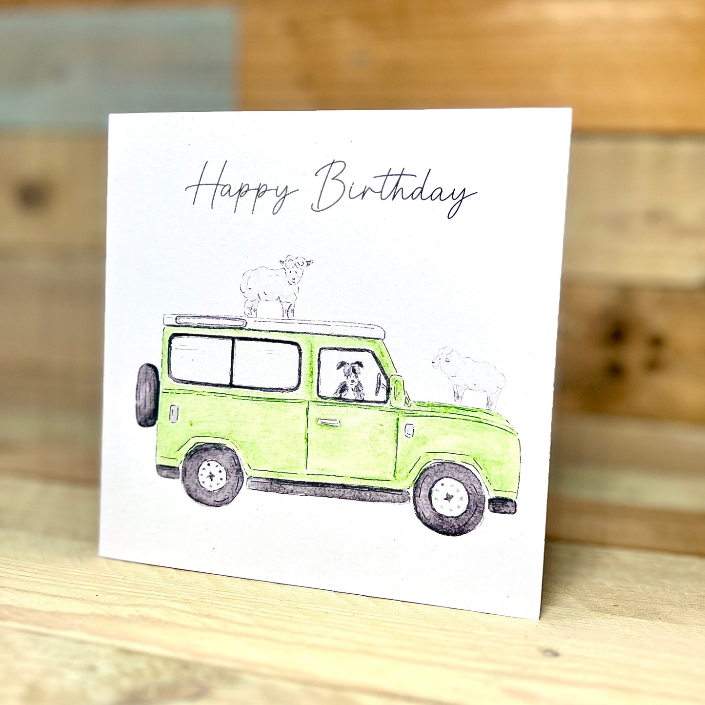 Sheep on a Jeep Birthday Card