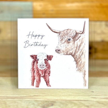 Harriet and Helena the Highland Cows Birthday Card