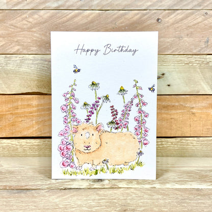 Honey in the Bee Meadow Guinea Pig Birthday Card