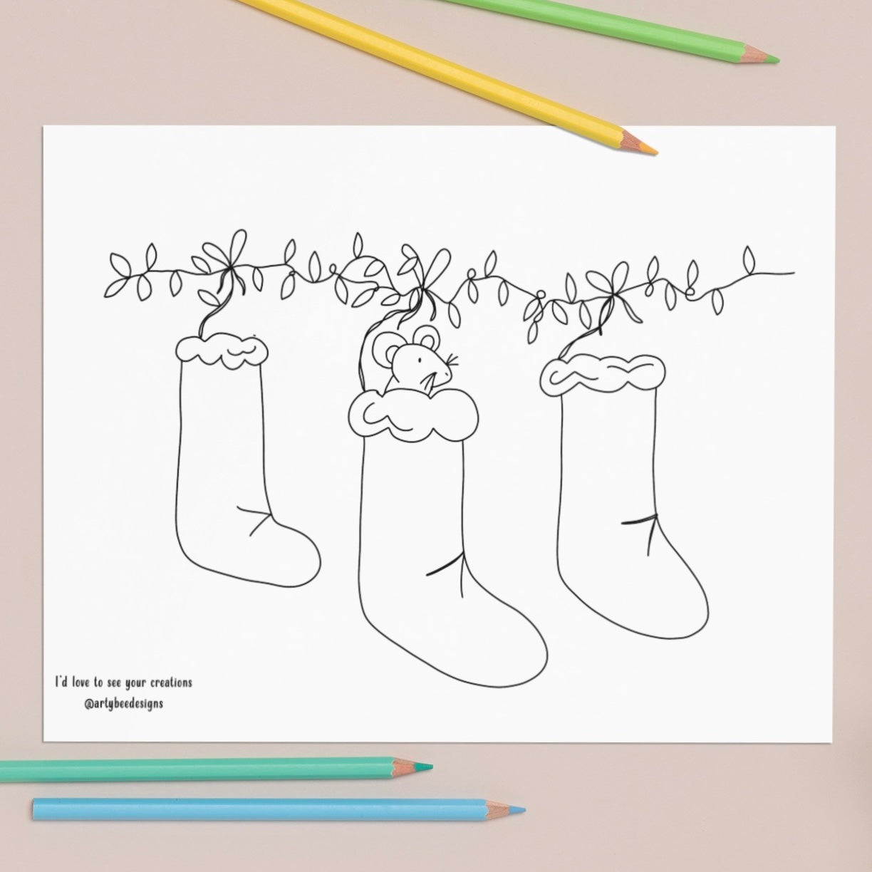 Printable Christmas Stockings Colouring Page