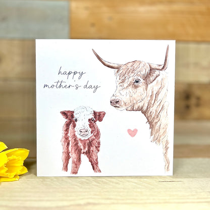 Harriet and Helena the Highland Cows Mother's Day Card