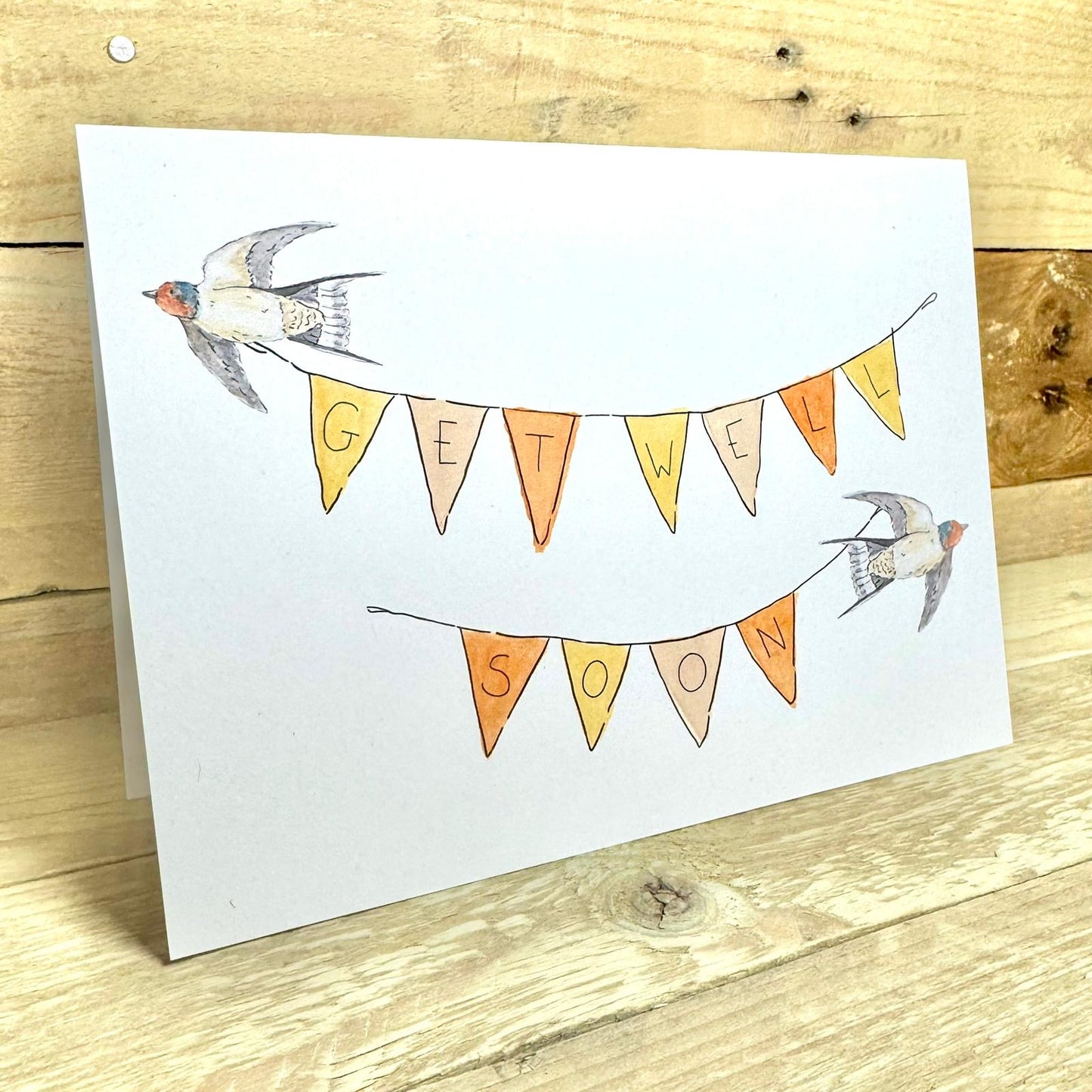 Swallows and Bunting Get Well Soon Card