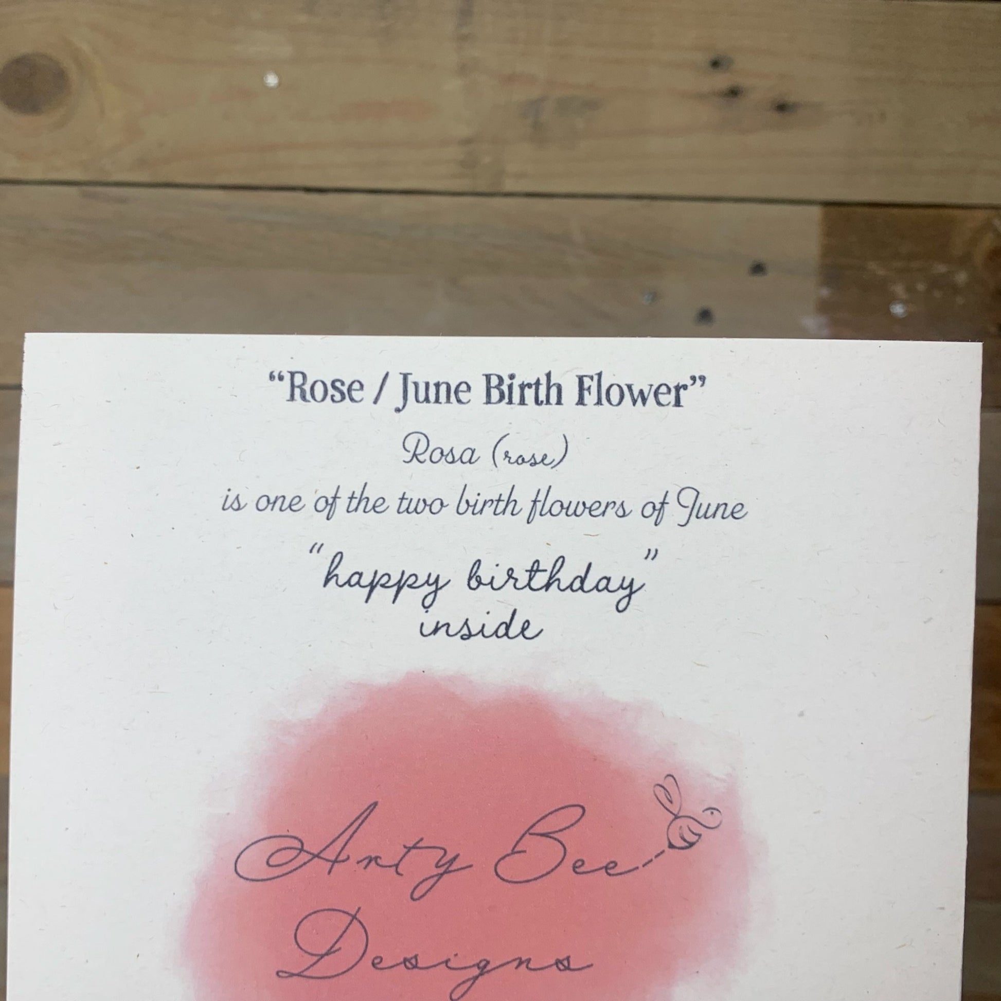 June / Rose Birth Flower Card - Arty Bee Designs 