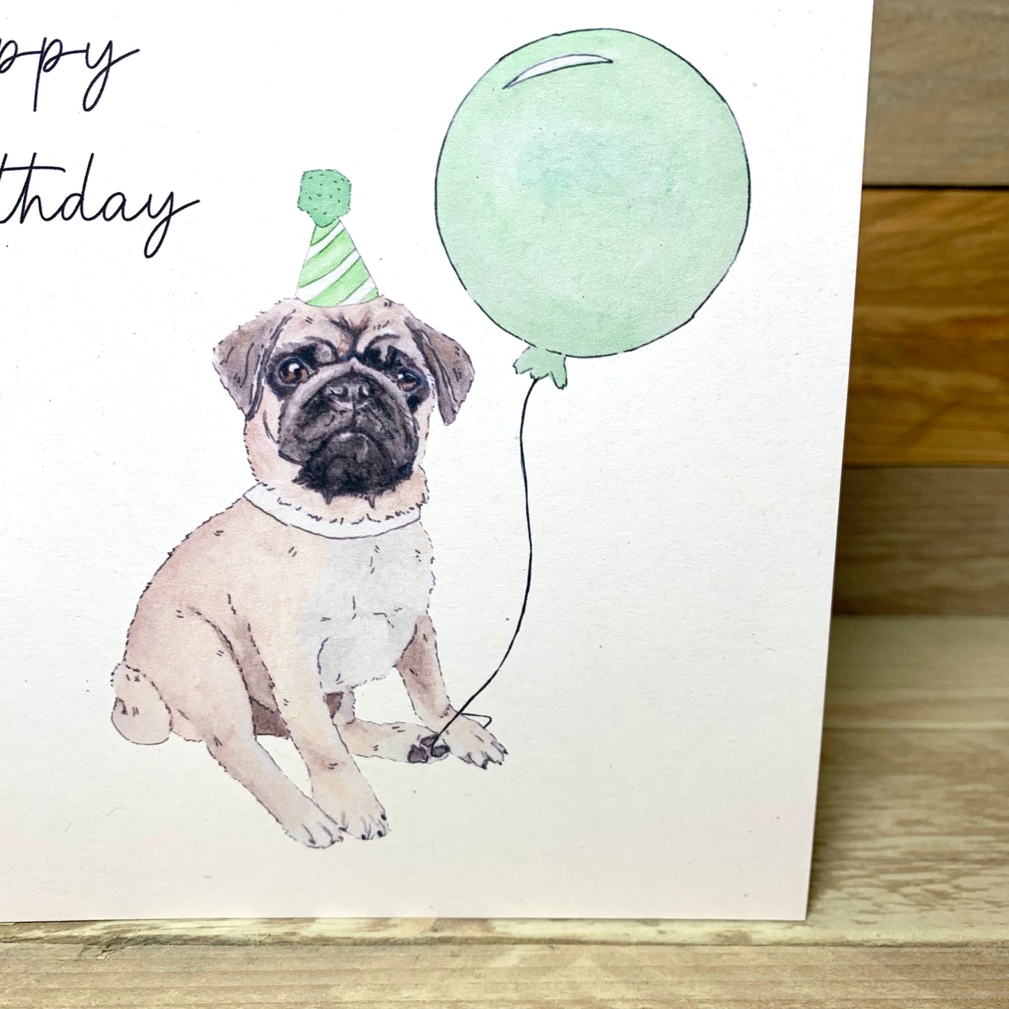 Kevin The Partying Pug Birthday Card